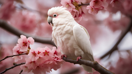 Cockatoo bird on Cherry blossom tree with pink flowersの素材