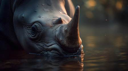 White rhinoceros (Ceratotherium simum) in waterの素材