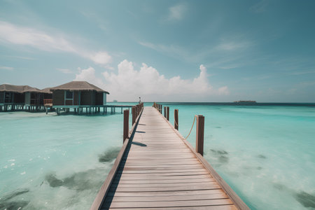tropical beach in Maldives with few palm trees and blue lagoonの素材