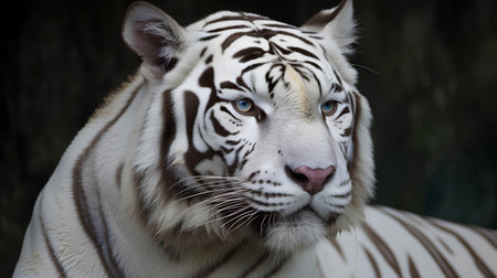Portrait of a white tiger with blue eyes, close-upの素材