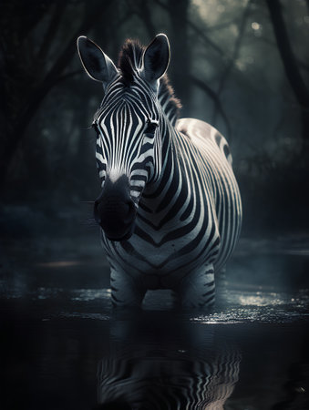 Zebra in the misty forest. Wildlife scene from nature.の素材