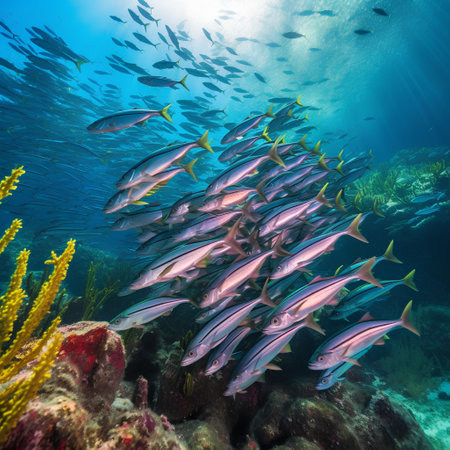 Tropical fish swimming on a coral reef in the Red Seaの素材
