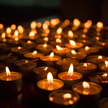 Candles in a church. Shallow depth of field. Toned.の素材