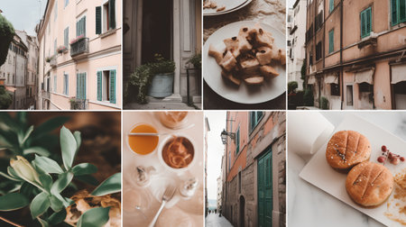 Collage of photos with street food in Rome, Italy, Europeの素材