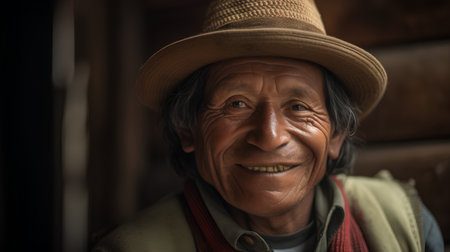 Portrait of an elderly man with a hat in the village.の素材