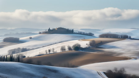 Beautiful winter landscape in Val d'Orcia, Tuscany, Italyの素材