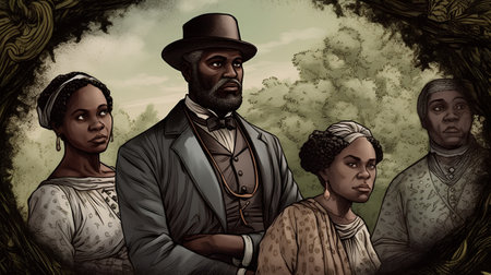 African american man and woman in the park. Conceptual illustration.の素材