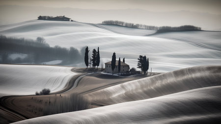 Beautiful landscape in Tuscany, Italy. Retro style.の素材