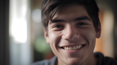 Portrait of a handsome young man smiling at the camera. Shallow depth of field.の素材