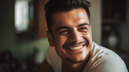 Portrait of a handsome young man smiling and looking at camera.の素材