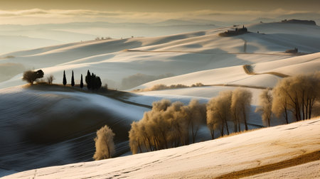 Tuscany landscape in winter, Val d'Orcia, Tuscany, Italyの素材