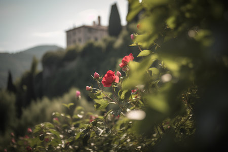 Rose garden in Tuscany, Italy. Filtered image processed vintage effect.の素材