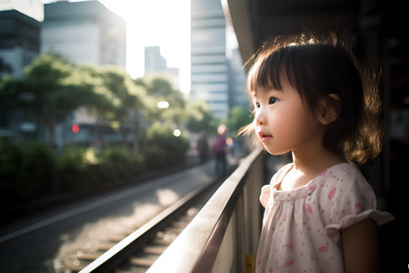 Japanese girl waiting train (2 years old) in Tokyo, Japanの素材