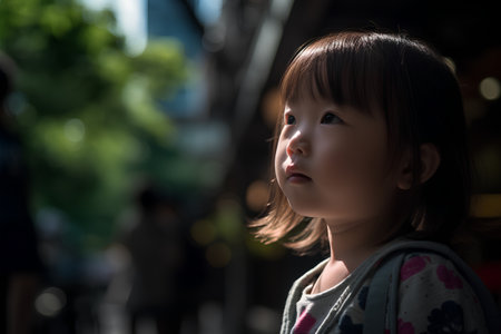 Japanese girl looking at the street (2 years old) in Kyoto, Japanの素材