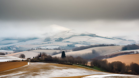Beautiful winter landscape in Tuscany, Italy, Europe.の素材