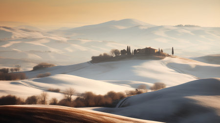 Beautiful winter landscape in Tuscany, Italy. Retro styleの素材