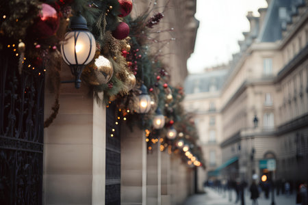 Christmas decorations on the streets of Paris, France. Vintage style.の素材