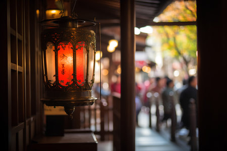 Traditional lantern in the old town of Kyoto, Japan. Shallow depth of field.の素材