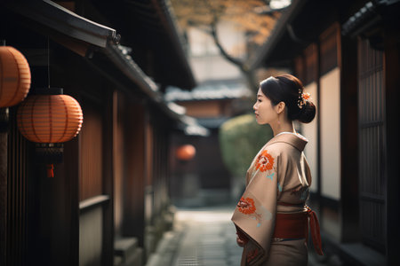 Beautiful asian woman in traditional japanese kimonoの素材