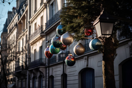 Christmas decorations on the street in Paris, France. Selective focus.の素材