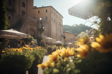 Flowers in the streets of the old town of Bologna, Italyの素材