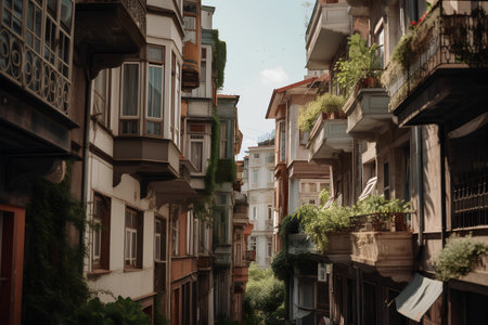 Beautiful street view of old european houses in Istanbul, Turkeyの素材