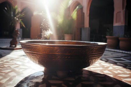 Bowl with water in morocco. Ramadan Kareem.の素材