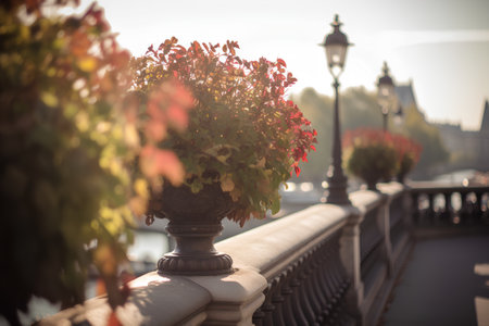 Vase with autumn leaves on the embankment of Seine river in Paris, Franceの素材
