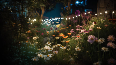 Colorful flowers in the garden at night. Selective focus.の素材