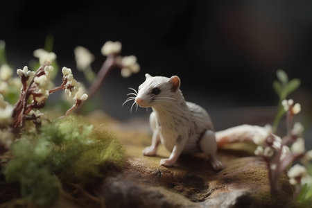 Cute little mouse on moss background. Selective focus on animalの素材