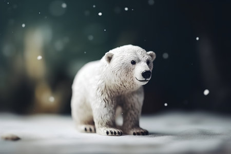 White polar bear on snow. Christmas and New Year background. Toned.の素材