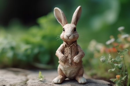 Easter bunny figurine in the garden, shallow depth of fieldの素材