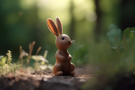 Rabbit on the ground in the forest. Selective focus.の素材