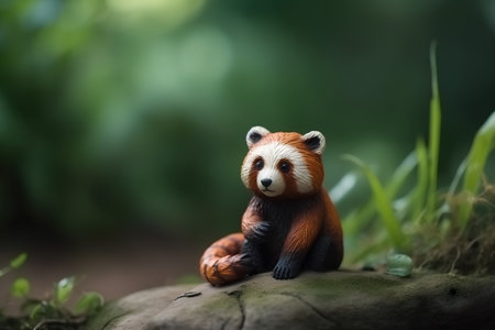 Red panda sitting on a rock in the forest, Thailand.の素材