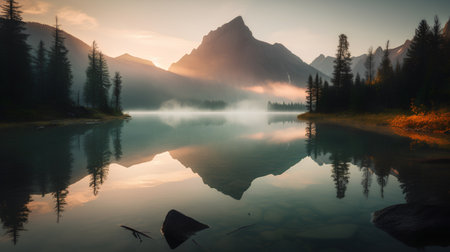 Sunset at Lake Louise in Banff National Park, Alberta, Canadaの素材