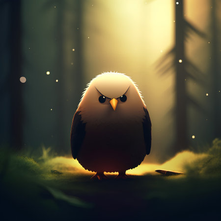 Cute cartoon owl in the forest at night. Vector illustration.の素材