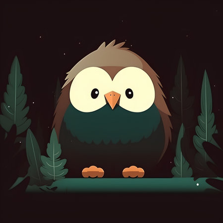 cute owl in the jungle over dark background. vector illustration.の素材