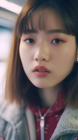 Beautiful asian woman portrait in the city. Soft focus.の素材