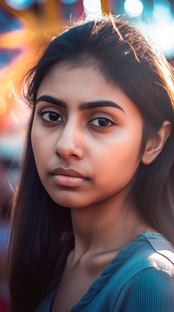 Close up portrait of a beautiful young asian woman looking at camera.の素材