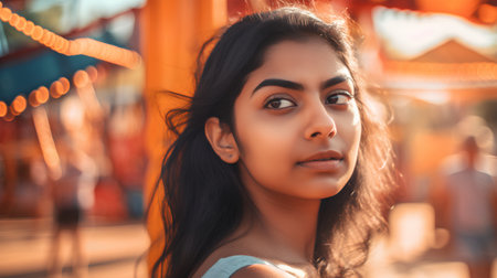 Close up portrait of a beautiful young asian woman looking at cameraの素材