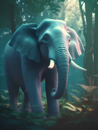 Elephant in the forest. 3d render. Illustration.の素材