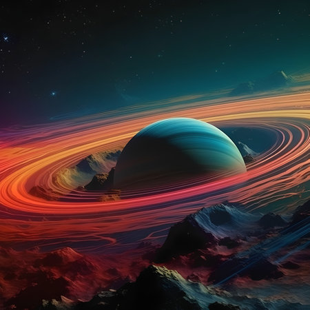 Beautiful space background with planets and stars, 3d render.の素材