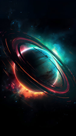 Abstract space background with planets, stars and nebula. 3D renderingの素材
