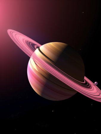 Solar System - Saturn in outer space. 3D Illustration.の素材