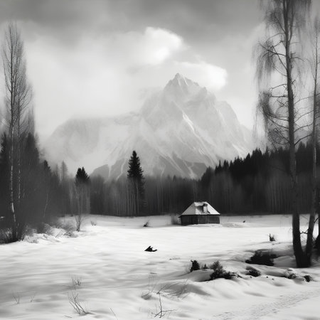 Winter landscape in the Dolomites, Italy. Black and whiteの素材