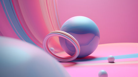 3d rendering of an abstract background with a ring and a ballの素材