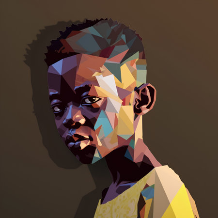 African american man portrait in low poly style. Vector illustration.の素材