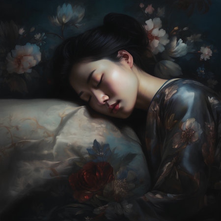Portrait of a beautiful asian woman sleeping on a bed.の素材