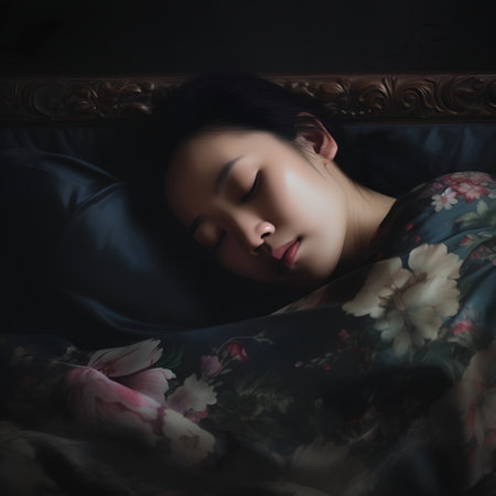 beautiful asian woman sleeping in bed at night, vintage toneの素材