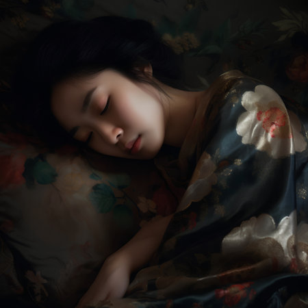 Beautiful asian woman sleeping on bed in the morning. Vintage tone.の素材